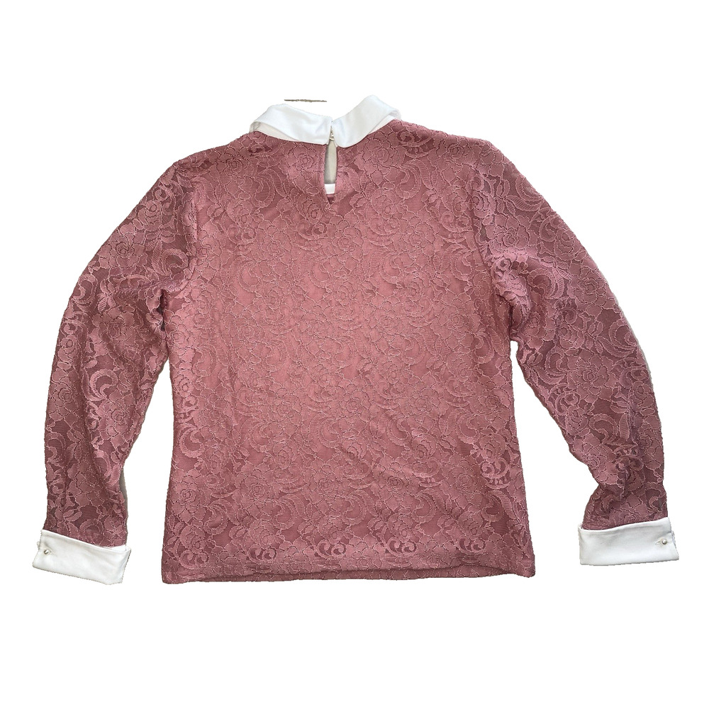 Karl Lagerfeld Shirt Womens Size Small Pink & White Floral Lace Collar Blouse - Picture 10 of 11